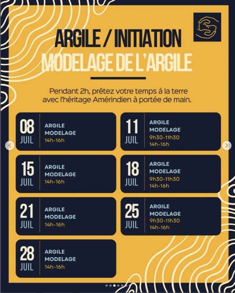 Planning des 7 dates de l’atelier d’initiation au modelage de l’argile