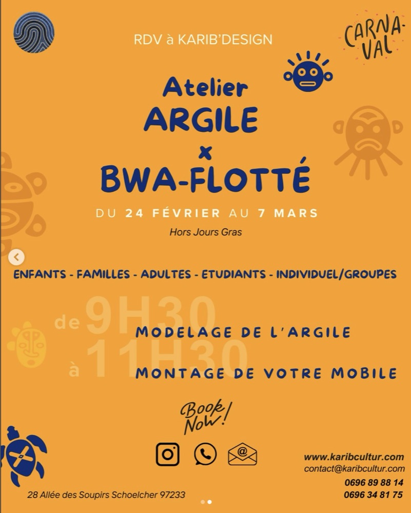 Affiche atelier Argile × Bwa-flotté, vacances de Carnaval